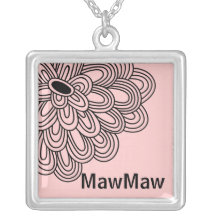 MawMaw Necklace Trendy Black Flower on Pink