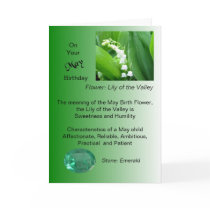 May Birthday Card - Lily Of The Valley and Emerald