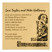 Mayan Riviera Mexico Beach Wedding Invitation Gold