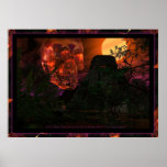 Mayan Temple with Crystal Skull Poster