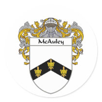 McAuley Coat of Arms (Mantled) Round Sticker