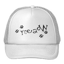 Meaow Animals Cats Pets Paws Letters Black White Hat