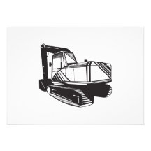 Mechanical Digger Excavator Retro Invitation