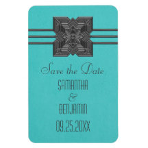 Medallion Border Save the Date Magnet, Aqua