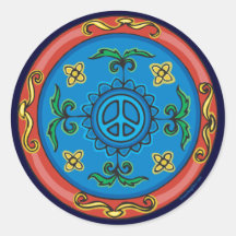 Medallion Design Peace Sign Round Sticker