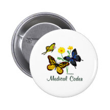Medical Coder Butterflies Buttons