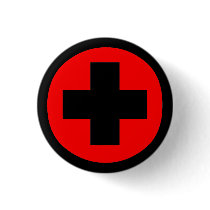 MEDICAL FETISH CROSS RED BLACK PINBACK BUTTON