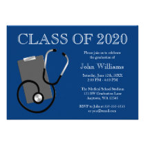 Medical Nursing School Blue Graduation invitations