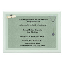 Medical Stethoscope Green Graduation Invitation