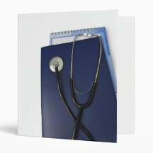 medical stethoscope on blue folder vinyl binder