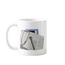 medical stethoscope on cardiogram EKG readings Mug