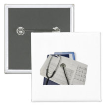medical stethoscope on cardiogram EKG readings Pin