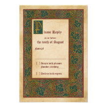 Medieval Illuminated Manuscript Wedding RSVP reply Personalized Announcement