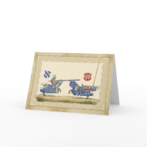 Medieval Knights Jousting in full barding and armo Greeting Card