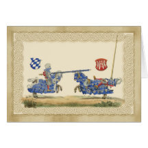 Medieval Knights Jousting in full barding and armo Greeting Card