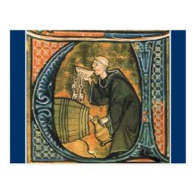 Medieval Monk Tasting Wine Postcard