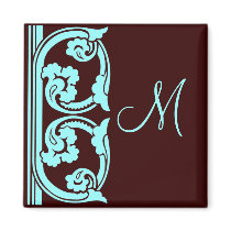 Medieval Teal on Chocolate Brown Monogram Magnet magnets