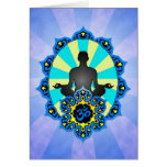 Meditation Yoga Aum, blue and yellow Greeting Card