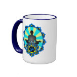 Meditation Yoga Aum, blue and yellow Mugs