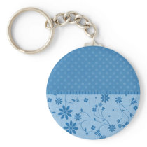 Medium Blue Floral and Dots Key Chain