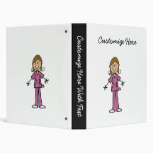 Medium Skin Stick Figure Female Nurse 3 Ring Binder