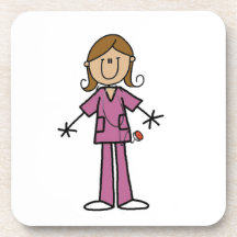 Medium Skin Stick Figure Female Nurse Drink Coaster