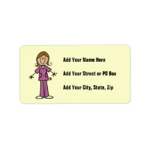Medium Skin Stick Figure Female Nurse Personalized Address Labels