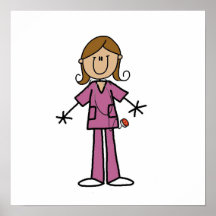 Medium Skin Stick Figure Female Nurse Print