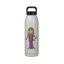 Medium Skin Stick Figure Female Nurse Water Bottles