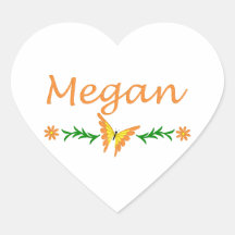 Megan (Orange Butterfly) Heart Sticker
