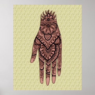 Mehndi Hand Tattoo Art Design Poster Print by SmilinEyesTreasures