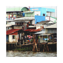 Mekong River Houses Stretched Canvas Print