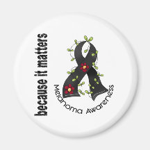 Melanoma Skin Cancer Flower Ribbon 3 Fridge Magnets