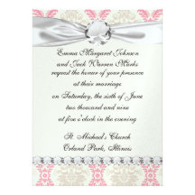 melon pink cream taupe damask pattern custom invitations