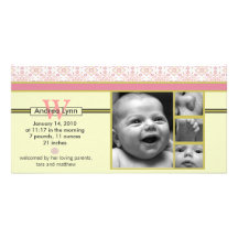 melon tangerine bandana pattern baby announcement customized photo card