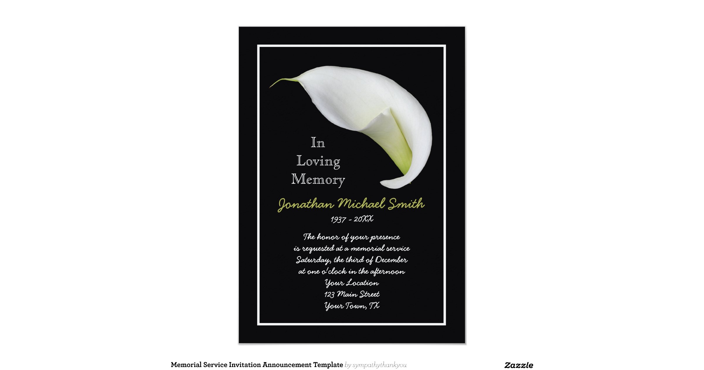 Memorial Service Invitation Announcement Template Zazzle Memorial Service Announcement Template Free