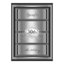 Men 30th Chrome Look  Birthday Party Personalized Announcements