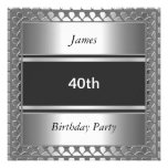 Men 40th Birthday Party Silver  Invitation