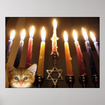Menorah candlelight and kitten posters