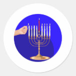 Menorah on Blue Round Sticker