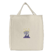 Menorah Snowfamily Embroidered Tote Bag
