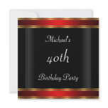Men's 40th birthday Party  Black Red Art Deco Personalized Invites