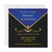 Men's Elegant Gold Blue Birthday Party Invitations