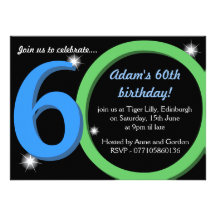 Mens Green / Blue Sixtieth 60th Birthday Party Personalised Announcement