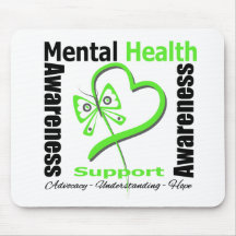 Mental Health Awareness Heart Butterfly Ribbon Mouse Pad
