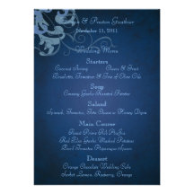 Menu bleu de mariage de rouleau bleu noble cartons d'invitation