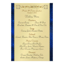 Menu bleu de mariage en verre souillé de rouleau d faire-parts