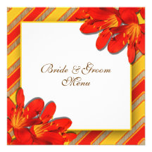 Menu de pays de mariage de jaune orange invitations personnalisées