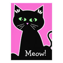 Meow! Green Eyed Black Cat Bachelorette Party Invites