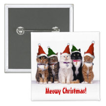 "Meowy Christmas!" Cats In Hats Pinback Buttons